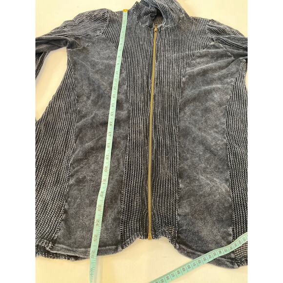 T Party Fish Net Ribbed Panel Hoodie Mineral Navy Sz Lg Zipper Shark Bite Hem - Picture 10 of 11